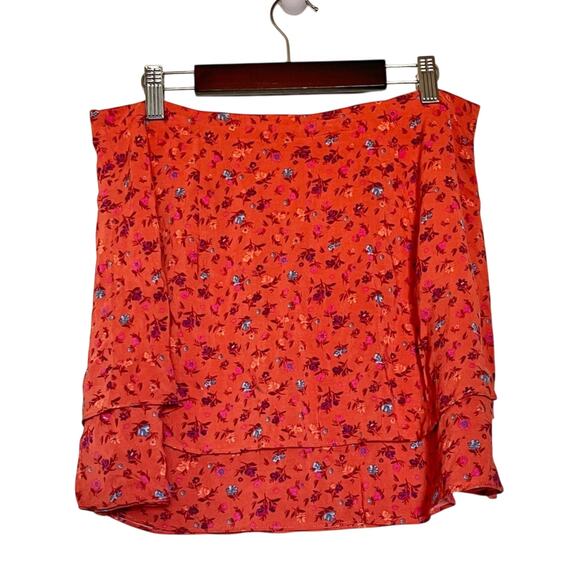 Free People Floral Button-Down Tiered Orange Skirt size small - Picture 3 of 9